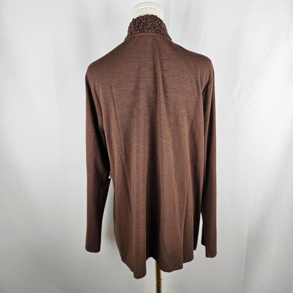 NEW! Coldwater Creek Cardigan Sweater 2X Brown Texture Trim Open Front - Picture 3 of 10